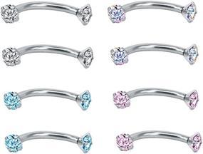 img 4 attached to 💎 8PCS 16G Stainless Steel Curved Barbell Eyebrow Ring with Cubic Zirconia - Daith Earring Rook Piercing Set