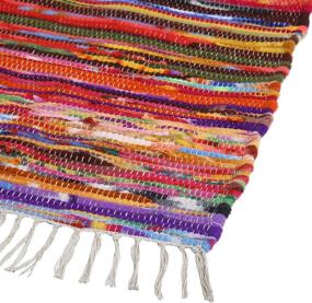 img 4 attached to 🌈 Colorful Hand-woven Small Chindi Rag Rug for Bedroom and Living Room Decor - Boho Bohemian Braided Carpet (Multicolor, 32x20 Inches)