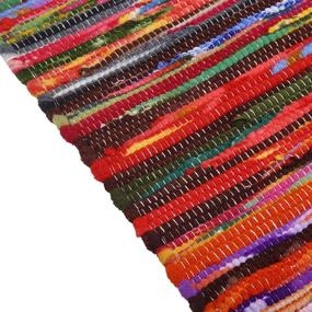 img 1 attached to 🌈 Colorful Hand-woven Small Chindi Rag Rug for Bedroom and Living Room Decor - Boho Bohemian Braided Carpet (Multicolor, 32x20 Inches)