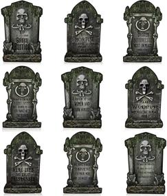 img 4 attached to 🎃 Clabby 9 Pieces Halloween Tombstone Cutouts: Spooky Graveyard Decor with Skeletons and Crosses for Halloween Party and Haunted Home Supplies