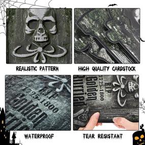 img 2 attached to 🎃 Clabby 9 Pieces Halloween Tombstone Cutouts: Spooky Graveyard Decor with Skeletons and Crosses for Halloween Party and Haunted Home Supplies