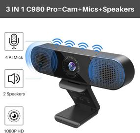 img 3 attached to 🎥 eMeet C980 Pro Webcam: 3-in-1 with Microphone, Speakers, and 4 Omnidirectional Microphones Arrays | 1080P | Noise Reduction | Plug & Play | Cover Included