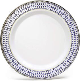 img 2 attached to 🍽️ OCCASIONS 50 Pack of Disposable Plastic Plates - Heavyweight Wedding Party Supplies - Includes 25 Dinner Plates (10.5'') and 25 Salad/Dessert Plates (7.5'') - Odyssey White/Blue & Gold Design
