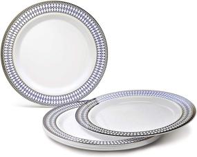 img 3 attached to 🍽️ OCCASIONS 50 Pack of Disposable Plastic Plates - Heavyweight Wedding Party Supplies - Includes 25 Dinner Plates (10.5'') and 25 Salad/Dessert Plates (7.5'') - Odyssey White/Blue & Gold Design