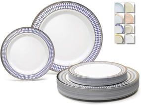 img 4 attached to 🍽️ OCCASIONS 50 Pack of Disposable Plastic Plates - Heavyweight Wedding Party Supplies - Includes 25 Dinner Plates (10.5'') and 25 Salad/Dessert Plates (7.5'') - Odyssey White/Blue & Gold Design