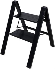 img 4 attached to BAOYOUNI 2 Step Ladder: Lightweight Folding Aluminum Step Stool with Anti-Slip Platform - Ideal for Household, Office, Painting Tasks - Black