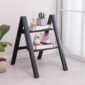 img 3 attached to BAOYOUNI 2 Step Ladder: Lightweight Folding Aluminum Step Stool with Anti-Slip Platform - Ideal for Household, Office, Painting Tasks - Black