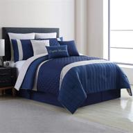 🛏️ embellished comforter set - modern threads 9-piece landon collection, queen size, blue/navy logo