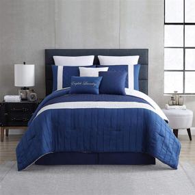 img 3 attached to 🛏️ Embellished Comforter Set - Modern Threads 9-Piece Landon Collection, Queen Size, Blue/Navy