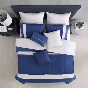 img 2 attached to 🛏️ Embellished Comforter Set - Modern Threads 9-Piece Landon Collection, Queen Size, Blue/Navy