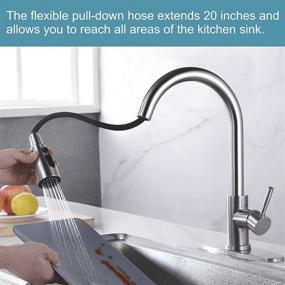 img 2 attached to 🚰 Keonjinn Brushed Nickel Kitchen Faucet with Pull Down Sprayer - Modern Single Handle High Arc Stainless Steel Sink Faucet with Deck Plate - RV Pull Out Design