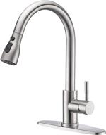 🚰 keonjinn brushed nickel kitchen faucet with pull down sprayer - modern single handle high arc stainless steel sink faucet with deck plate - rv pull out design logo