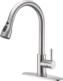 img 4 attached to 🚰 Keonjinn Brushed Nickel Kitchen Faucet with Pull Down Sprayer - Modern Single Handle High Arc Stainless Steel Sink Faucet with Deck Plate - RV Pull Out Design