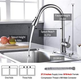 img 1 attached to 🚰 Keonjinn Brushed Nickel Kitchen Faucet with Pull Down Sprayer - Modern Single Handle High Arc Stainless Steel Sink Faucet with Deck Plate - RV Pull Out Design