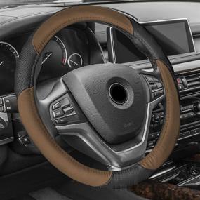img 4 attached to FH Group FH2001BROWN Steering Wheel Cover (Perforated Genuine Leather Brown)