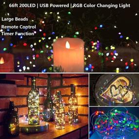 img 3 attached to 🎄 Joomer Color Changing Christmas Lights: 66ft 200 LED RGB Twinkle Lights with Large Beads - Multicolor Xmas Tree Lights for Indoor Xmas Party Tree Bedroom. Enhanced with Remote Timer & USB Plugin - Fairy String Lights!