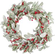 🎄 skrantun 18 inch green leaf christmas wreath with berry accents and glittering ornaments - front door holiday decorations logo