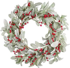 img 4 attached to 🎄 Skrantun 18 Inch Green Leaf Christmas Wreath with Berry Accents and Glittering Ornaments - Front Door Holiday Decorations