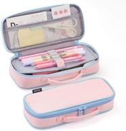 easthill medium capacity color pencil case - cute pencil bag with zippers, stationery organizer storage for office, school, college, teens, women - pink logo