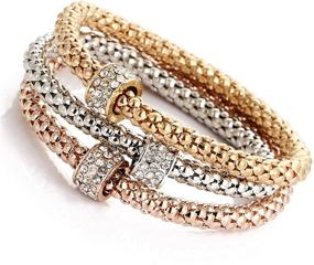 img 4 attached to ✨ Stunning Multilayer Stretch Bracelet Set - Butterfly, Heart, Key, Lock, Crown Charms - Crystal Charms - Gold/Silver/Rose Gold Corn Chain - Women Girls Jewelry - 3Pcs/Set