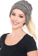 messy high bun ponytail beanie hat with soft stretch cable knit - c.c beanietail for better seo logo