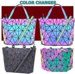 img 3 attached to 👜 HotOne Geometric Purse - Holographic Color Changing Handbag + Wallet Set for Women (Medium Size + Wallet)