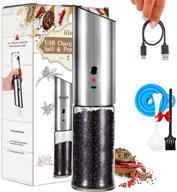 🔌 advanced usb rechargeable electric salt pepper grinder: stainless steel, adjustable coarseness, led light, gravity salt and pepper mill logo