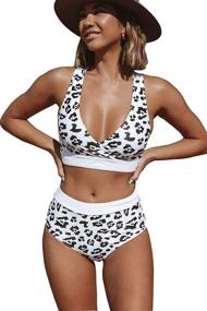 img 4 attached to Beachsissi Leopard Bikini: Stylish High Waist 2-Piece with Criss Cross Back and Deep V Neck