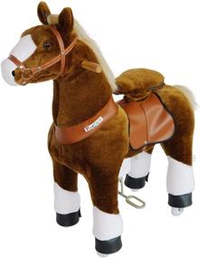 img 1 attached to PonyCycle Official Ride-On Horse: Battery-Free Mechanical Pony Brown with White Hoof - Giddy up! Plush Walking Animal for Ages 4-9 - U424