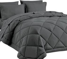 img 4 attached to 🛏️ CozyLux Dark Grey Full/Queen Bedding Set - 7-Piece Bed in a Bag Comforter Set with Sheets, Comforter, Pillow Shams, Flat Sheet, Fitted Sheet, and Pillowcases - All Season Comfort