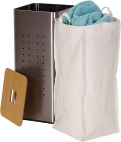 img 2 attached to 🧺 Stainless Steel Square Metal Laundry Hamper with Removable Liner Bag and Wood Lid - Household Essentials 7080-1