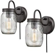 🏺 vintage mason jar light fixture clear glass 2-pack wall lights: enhance your space with oil rubbed bronze elegance логотип