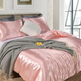 img 3 attached to 🛏️ Luxurious Coral Pink Satin Bedding Set: Silk-like Duvet Cover, Quilt Cover, and Royal Hotel Bedding - Queen Size, with 2 Pillowcases included