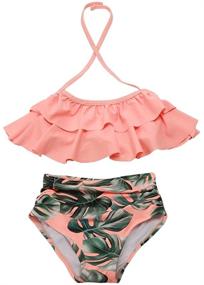 img 4 attached to Stylish XUNYU Girls Swimsuit: Falbala High Waisted 👙 Bathing Suit with Halter Neck - Trendy Bikini Swimwear