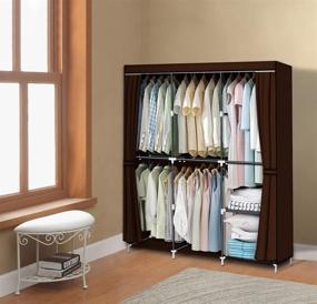 img 3 attached to 👚 50-Inch Portable Cloth Wardrobe Closet Storage Organizer with Non-Woven Fabric and Hanging Rod - Quick & Easy Assembly, Brown