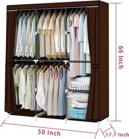 img 2 attached to 👚 50-Inch Portable Cloth Wardrobe Closet Storage Organizer with Non-Woven Fabric and Hanging Rod - Quick & Easy Assembly, Brown