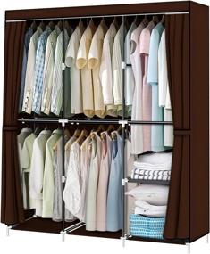 img 4 attached to 👚 50-Inch Portable Cloth Wardrobe Closet Storage Organizer with Non-Woven Fabric and Hanging Rod - Quick & Easy Assembly, Brown