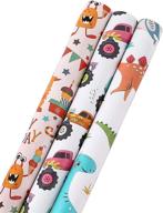 🎁 colorful birthday wrapping paper rolls for kids boys girls - dinosaur, monster truck, and happy party designs - pack of 3, 17.7 inch x 10 feet per roll logo