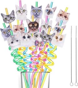 img 3 attached to ALBABE 20pcs Reusable Drinking Plastic Straws for Cat Party Supplies - Includes 2 Cleaning Brushes