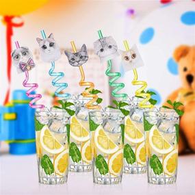 img 2 attached to ALBABE 20pcs Reusable Drinking Plastic Straws for Cat Party Supplies - Includes 2 Cleaning Brushes