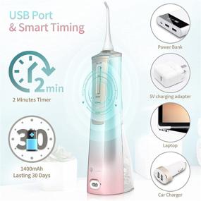 img 1 attached to Portable Cordless Water Flosser: Rechargeable Oral Irrigator for Dental Care - IPX7 Waterproof, 3 Modes, 5 Jet Tips - Ideal for Travel and Home Use (Colorful)