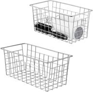 📦 wenzbros chrome metal wire storage baskets - 2 pack, perfect for kitchen cabinets, pantry, bathroom, laundry room, closets, garage organization - with handles, 12 x 6 x 5.5 inches логотип