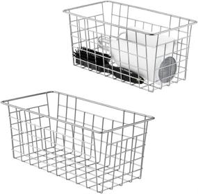 img 4 attached to 📦 WenZBros Chrome Metal Wire Storage Baskets - 2 Pack, Perfect for Kitchen Cabinets, Pantry, Bathroom, Laundry Room, Closets, Garage Organization - With Handles, 12 X 6 X 5.5 Inches