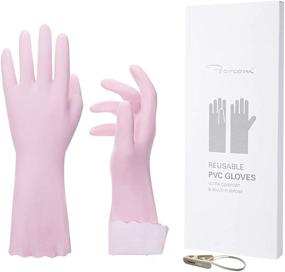 img 4 attached to 🧤 PVC Kitchen Gloves with Flocked Lining, Latex Free, Non-Slip, 2 Pairs - Reusable Household Cleaning Gloves