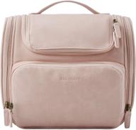 👝 bagsmart travel leather toiletry bag for women: water-resistant dopp kit with hanging hook, full sized container & make up accessories in pink logo