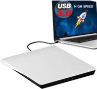 📀 portable external dvd drive, usb 3.0 cd/dvd-rw drive/player for laptop/desktop pc, windows/linux/mac compatible cd rom burner, white logo