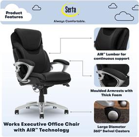 img 3 attached to 🪑 Serta AIR Health and Wellness Executive Office Chair: High Back, Big and Tall, Ergonomic Design for Lumbar Support, Swivel, Bonded Leather, Black