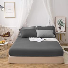 img 3 attached to Fitted Full Gray Bottom Sheet - Premium 1800 Ultra-Soft Brushed Microfiber with Deep Pockets, Fade Resistant