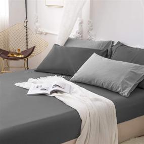 img 1 attached to Fitted Full Gray Bottom Sheet - Premium 1800 Ultra-Soft Brushed Microfiber with Deep Pockets, Fade Resistant