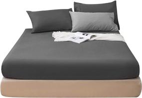 img 4 attached to Fitted Full Gray Bottom Sheet - Premium 1800 Ultra-Soft Brushed Microfiber with Deep Pockets, Fade Resistant